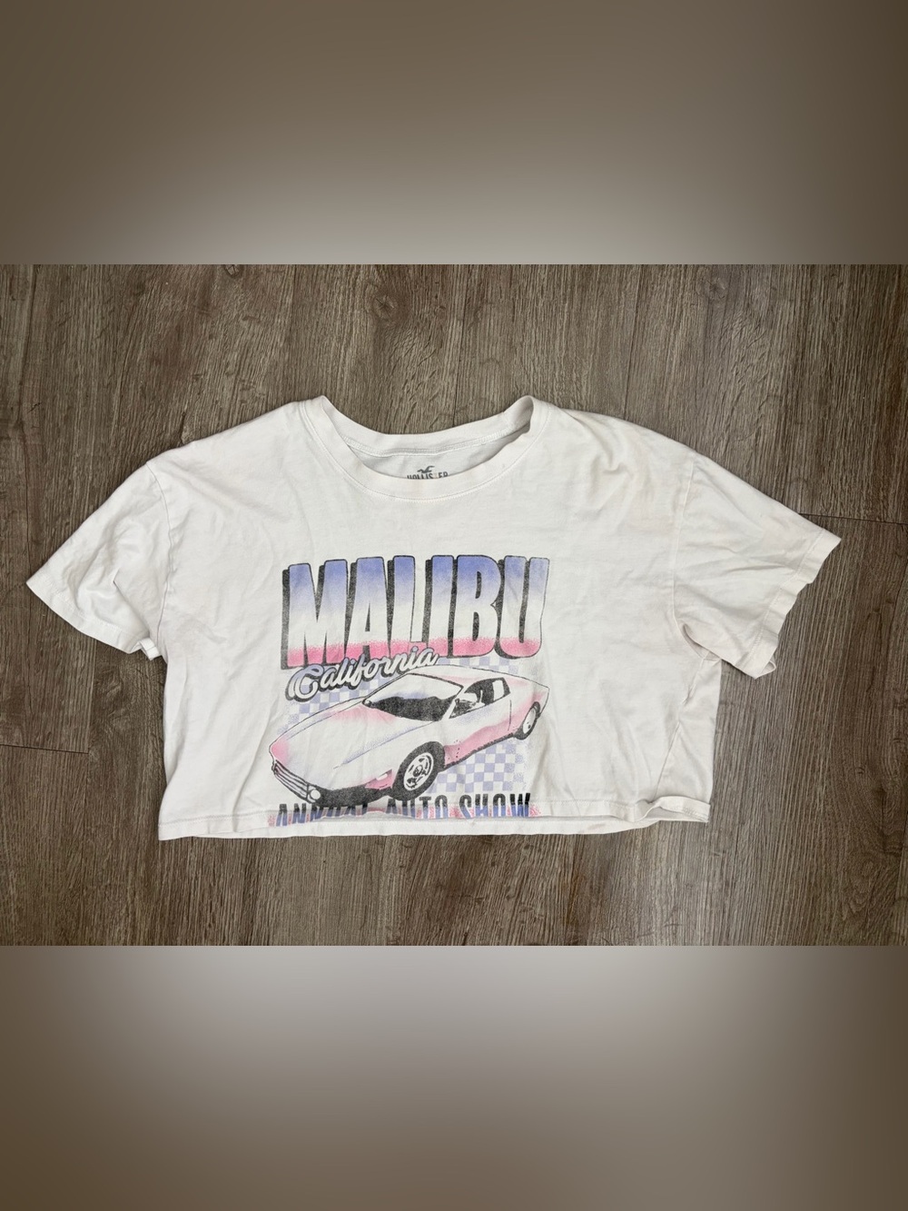 Hollister Malibu California Auto Show Graphic Crop Top 100% Cotton White Size S